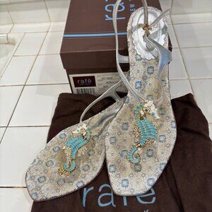 Designer Sandals with Seahorse Motif - Blue and Silver